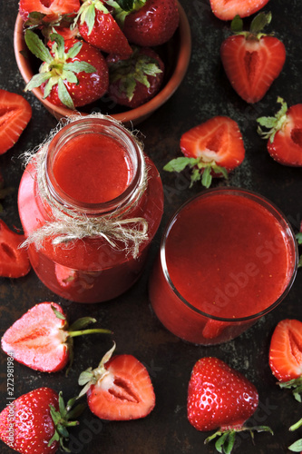 Fresh strawberry smoothie. Summer detox with strawberries.