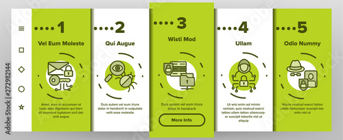 Cipher Onboarding Mobile App Page Screen Vector Icons Set. Information Encryption Thin Digital Security Pictograms Collection. Privacy, Anonymity, Confidentiality. Cybersecurity Outline Illustrations