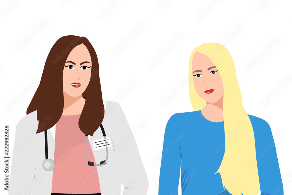 Women doctors therapists with a phonendoscope on a white background Women doctors therapists with a phonendoscope on a white background