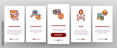 Cipher Onboarding Mobile App Page Screen Vector Icons Set. Information Encryption Thin Digital Security Pictograms Collection. Privacy, Anonymity, Confidentiality. Cybersecurity Outline Illustrations