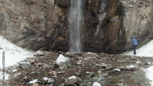 Kegety Waterfall in winter near the Ala-Too range near Kegety River a great day hike past Tokmok from Bishek. Road Trip in Central Asia and Kegety Gorge. Waterfall in Kyrgyzstan photo