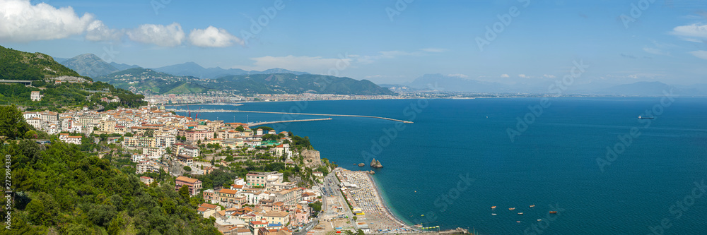 Panorama of the Gulf of Salerno, seen from the city of Raito, during a sunny summer day