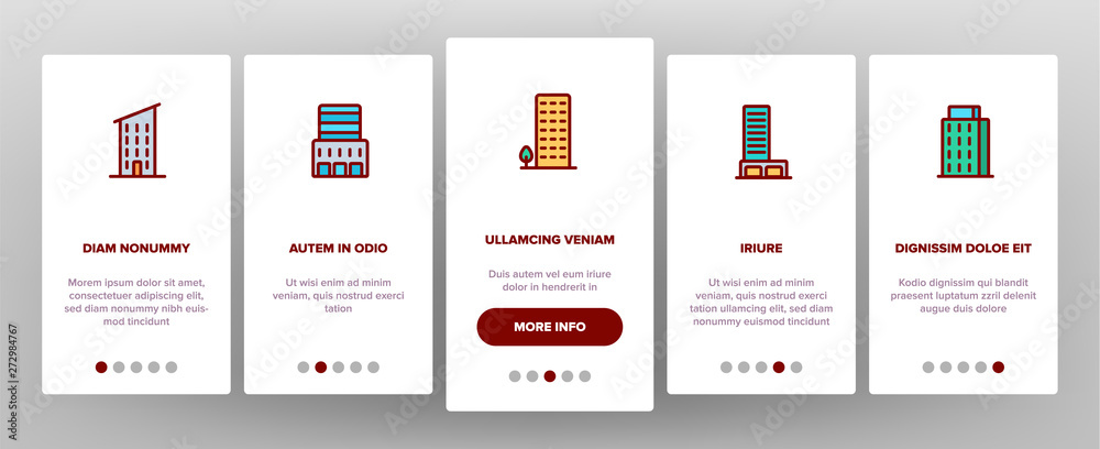 Dwelling House, Condo Onboarding Mobile App Page Screen Vector. Condo, Apartment Buildings. Residential Area, Metropolis Pictograms Collection. Urban Architecture Illustrations