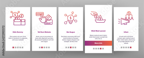 Crowdfunding, Collective Investment Vector Onboarding Mobile App Page Screen. Crowd Funding, Startup Financing. Money Saving, Donation Financial Support Illustrations