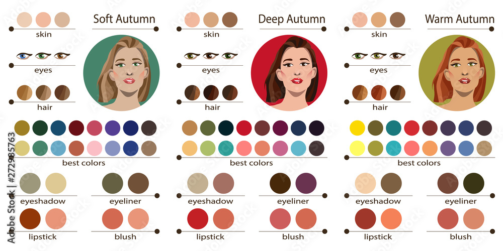 Stock vector seasonal color analysis palette for soft, deep and warm