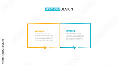 Business infographic thin line flat design label with squares and arrow. Vector template with 2 options or steps.