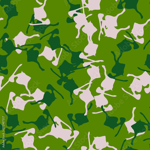 Forest camouflage of various shades of green and beige colors