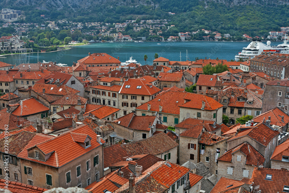 top view of the old town of Kotor
