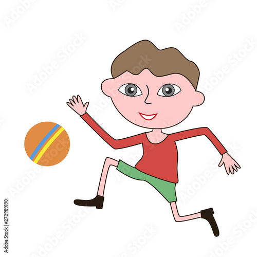 Cheerful boy running after the ball.