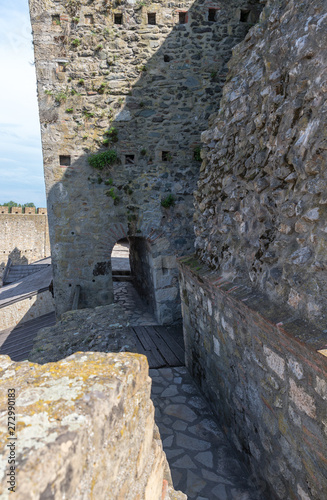 The passage on the fortress wall in the ruins of the Smederevo fortress, standing on the banks of the Danube River in the town of Smederevo in Serbia.