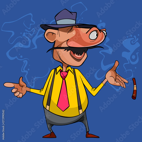 cartoon curious man moved his eyes to his nose