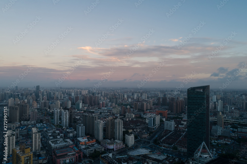 Fototapeta premium aerial view of HuangPu district, Shanghai, at dawn