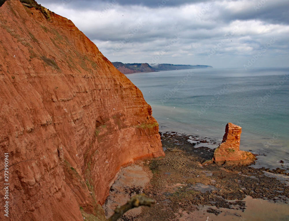 A sandstone sea stack at Ladram Bay near Sidmouth, Devon. Part of the south west coastal path.