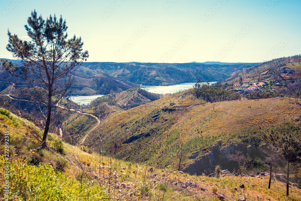View of Zêzere river from the mountain. Ferreira do Zêzere, Portugal