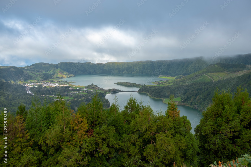 Beautiful Landscape of Lagoon Sete Cidade, Sao Miguel Island, Azores, Portugal, Europe