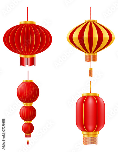 red chinese lanterns for holiday and festival decoration for design stock vector illustration