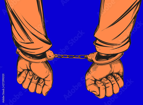 handcuffed hands icon hand drawn vector illustration sketch