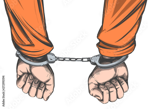 handcuffed hands icon hand drawn vector illustration sketch