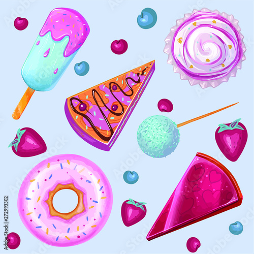 set of donuts, cakes
