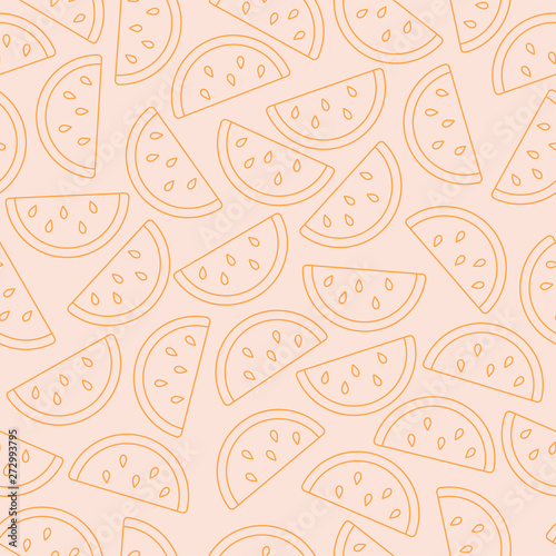 Orange segments simple vector seamless pattern. Line art orange cantles with seeds. Fruit pattern, food illustration.