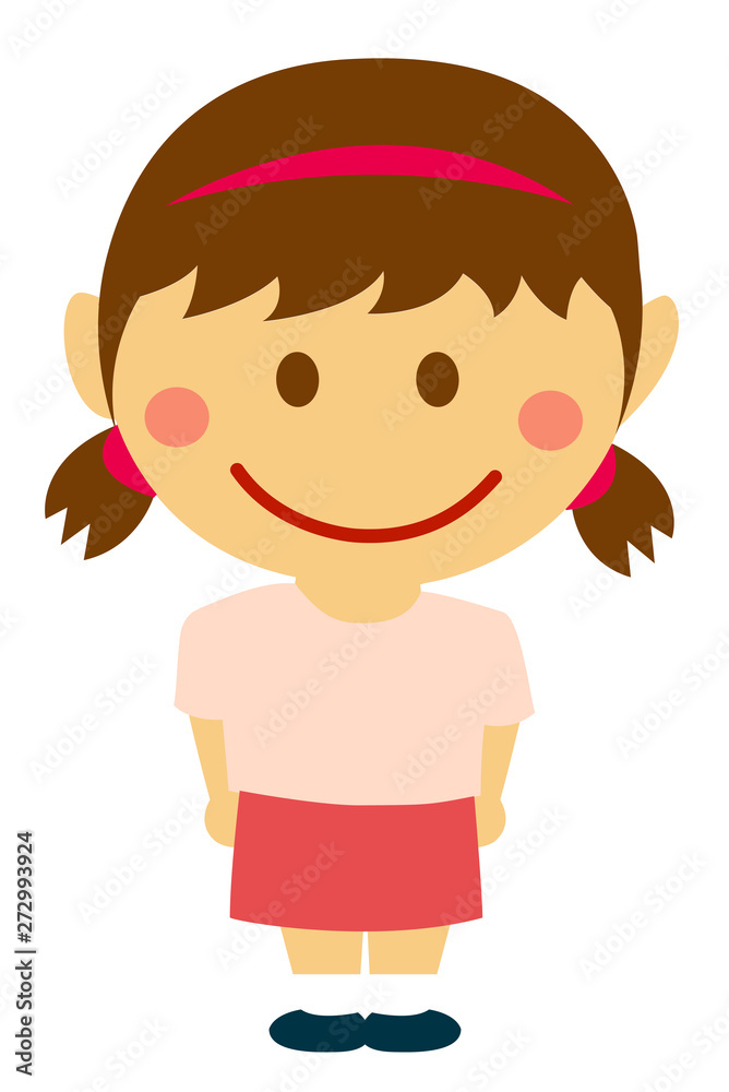 Cartoon deformed girl vector illustration ( Japanese, Asian, kid )