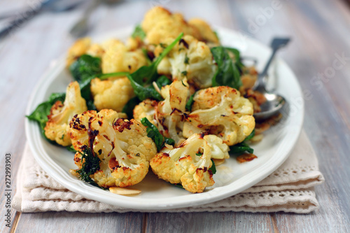 Photography Roast cauliflower salad with spinach