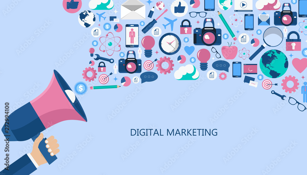 Digital marketing concept. Flat vector illustration.