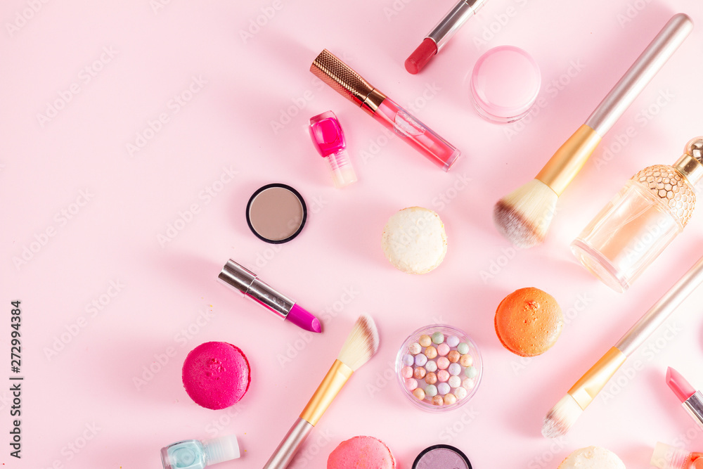 Make up products and macaroons Make up products and macaroons