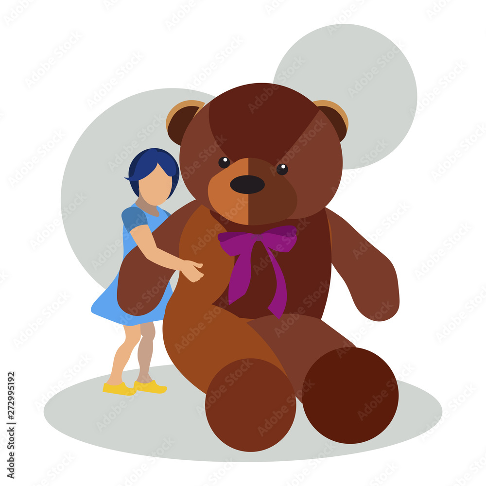 Obraz premium Girl with teddy bear toy vector illustration flat