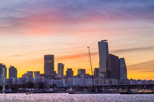 Seoul city and skyscraper, yeouido after sunset, south Korea. © panyaphotograph