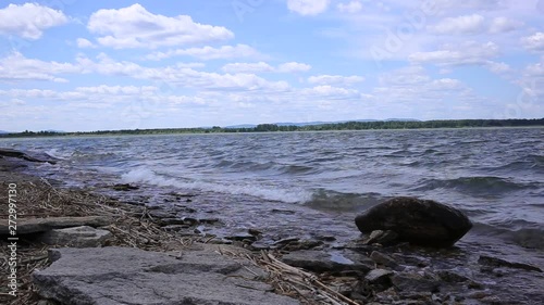 waves with splashes on the lake