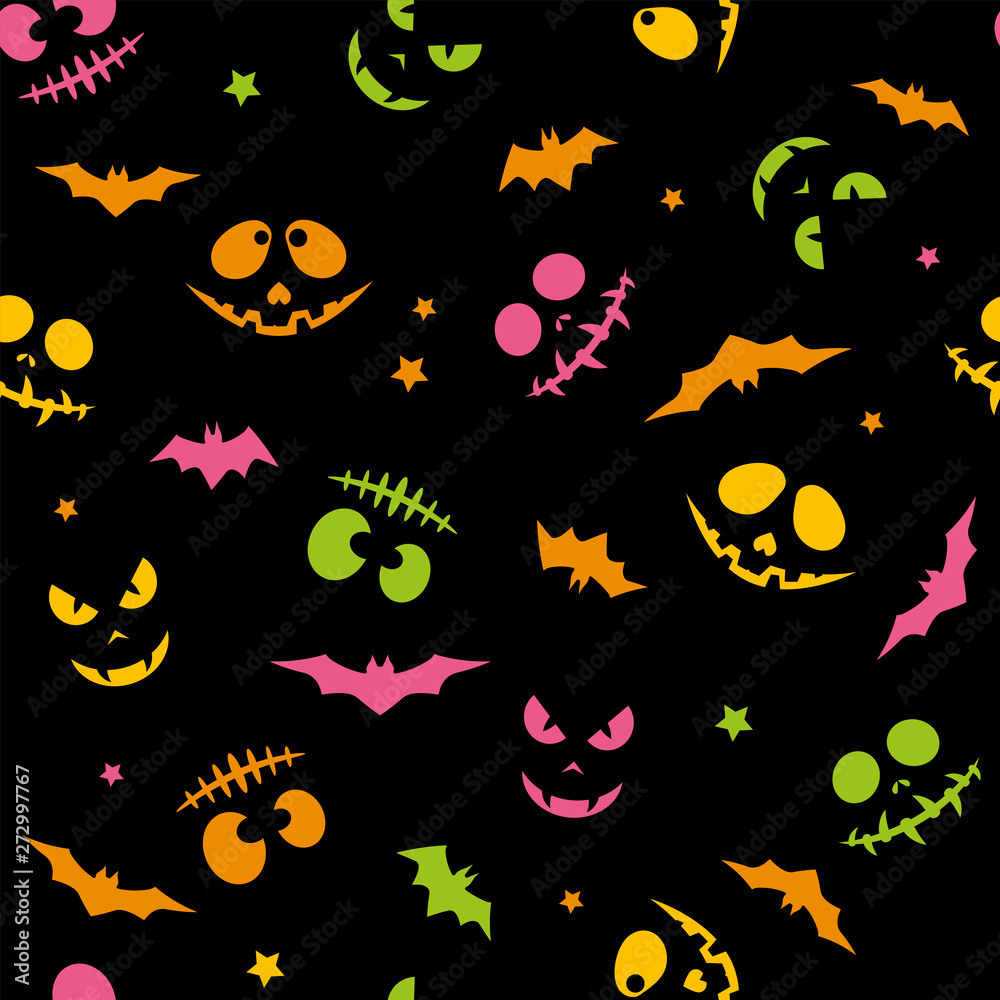 Fototapeta premium Vector Seamless Pattern with muzzles; Day of the Dead; Halloween background