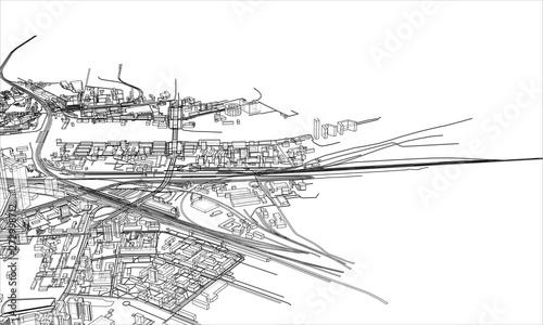 Fototapeta Naklejka Na Ścianę i Meble -  Outline city concept. Wire-frame style