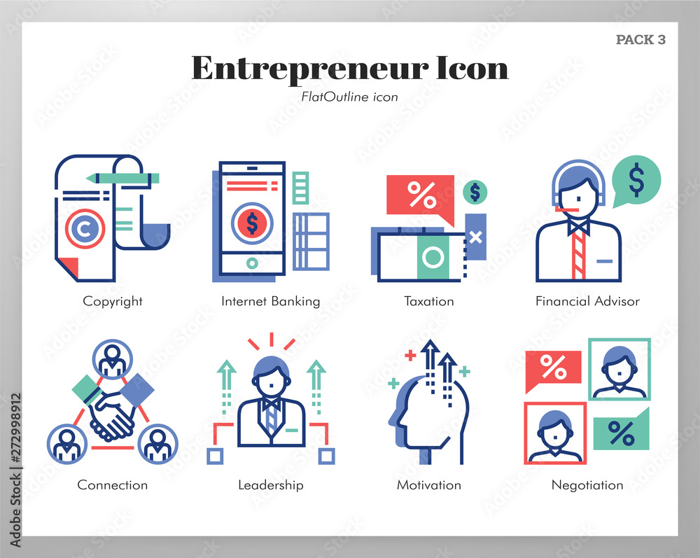 Fototapeta premium Entrepreneur icons FlatOutline pack