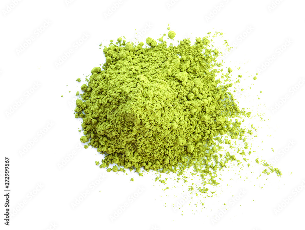 Powdered matcha green tea isolated on white background Powdered matcha green tea isolated on white background