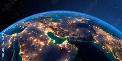 Slika na platnu Detailed Earth. Persian Gulf on a moonlit night