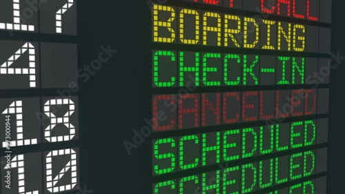Cancelled flight status change, sign in airport table, international departures