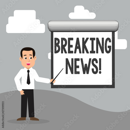 Text sign showing Breaking News. Business photo showcasing Updated press report Latest information