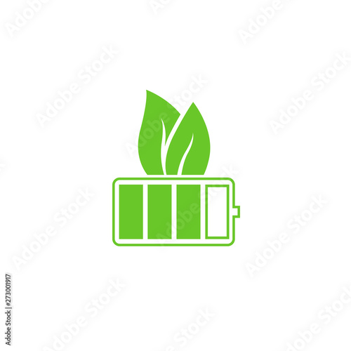 Green battery icon. Battery icon with green leaves, Vector illustration