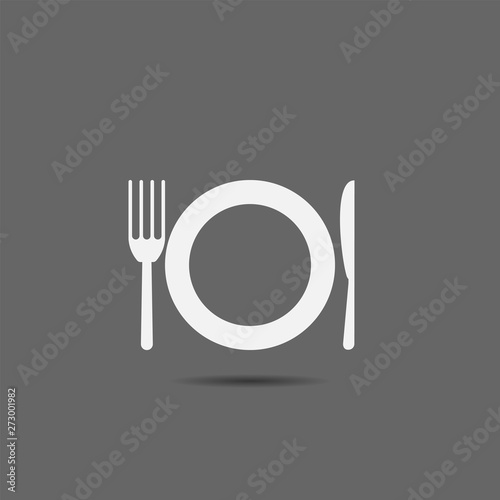 Fork, knife and plate icon. Restaurant or cafe symbol, Vector illustration
