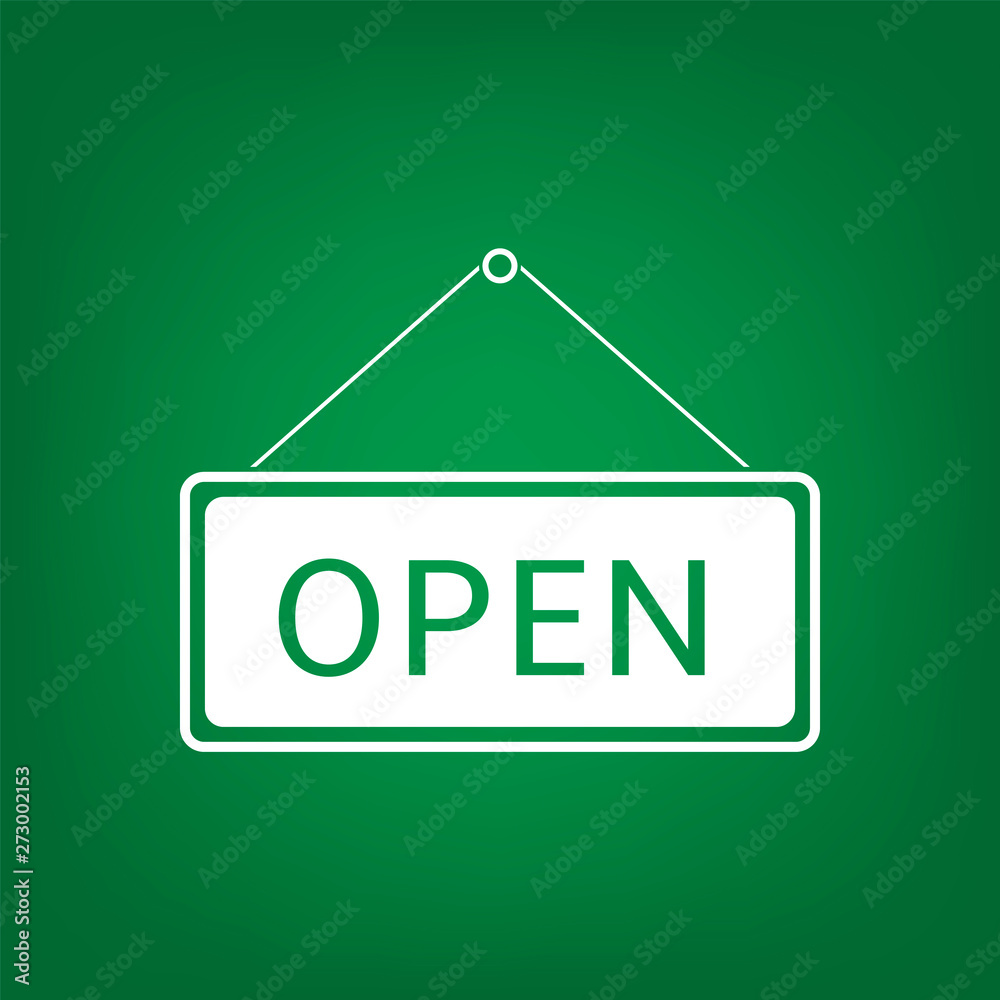 Simple Open Hanging sign isolated over green background. Vector illustration Simple Open Hanging sign isolated over green background. Vector illustration