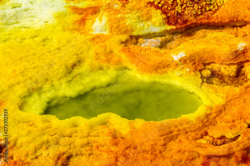Dallol Sulphur springs and pools Danakil Depression Ethiopia. The Sulphur springs create the unearthly colourful and beautiful landscape