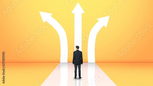 Businessman choosing path on crossroads making tough decision, choice options