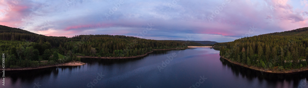 Panoramic view on the Schwarzenbach Dam and the Black Forest at Forbach in Germany.