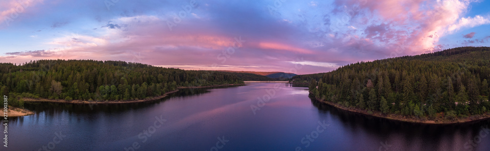 Panoramic view on the Schwarzenbach Dam and the Black Forest at Forbach in Germany.