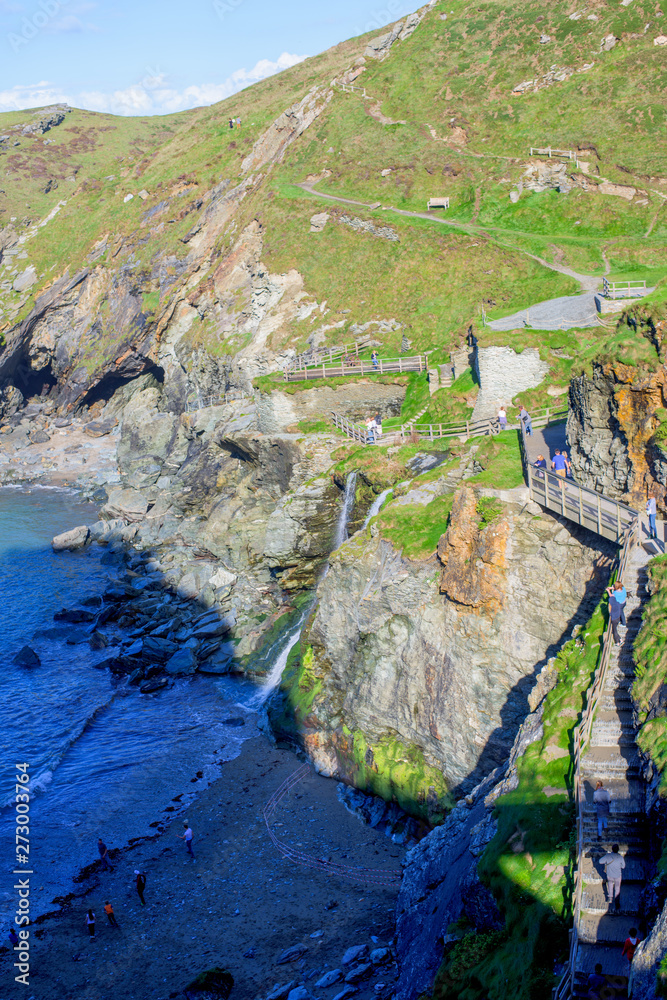  View of Tintagel Island and legendary Tintagel castle ruins