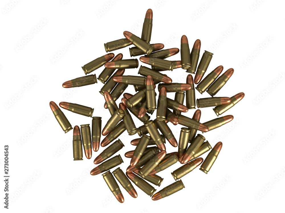 pistol cartridge 7.62x23 mm, Russian and Soviet army, isolated. 3d rendering pistol cartridge 7.62x23 mm, Russian and Soviet army, isolated. 3d rendering