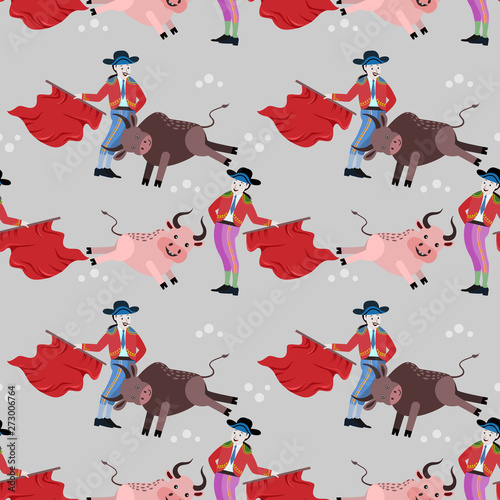 Matadors and bullfighting seamless pattern.Vector illustration design