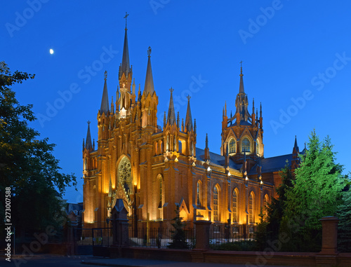 Roman Catholic Cathedral of the Immaculate Conception of the Blessed Virgin Mary. The temple was built in 1901-1911. Architect Thomas Bogdanovich - Dvorzhetsky. Russia, Moscow, may 2019