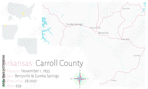 Large and detailed map of Carroll county in Arkansas, USA